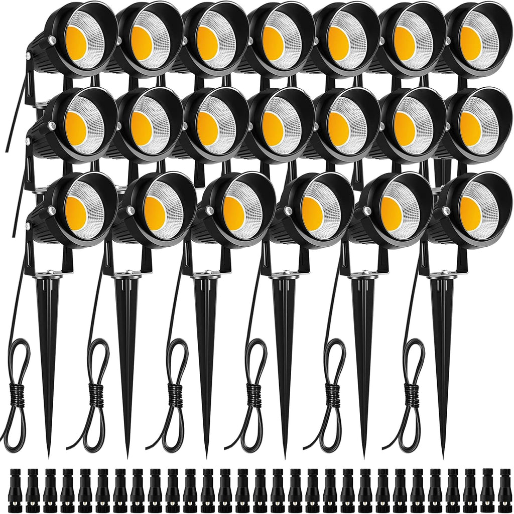 ZUCKEO 10W Low Voltage Landscape Lighting LED Landscape Lights, 12V 24V Waterproof Outdoor Spotlights 1000LM Warm White Light for Floor Garden Yard Pathway (20 Pack with Connectors)