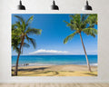 Trykid 20x10ft Twin Palm Trees Turquoise Ocean Backdrop Distant Island Clear Blue Sky Photography Background Tropical Vacation Relax Tapestry Party Decoration Photo Booth Studio Prop Fabric