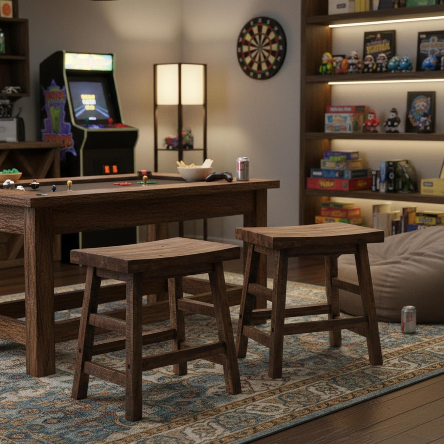 Alaterre Furniture Durango Set of 2 Industrial 20-Inch Wood Dining Stools – Rustic Farmhouse Style Solid Wood Backless Seats for Kitchen, Dining Table, or Extra Seating