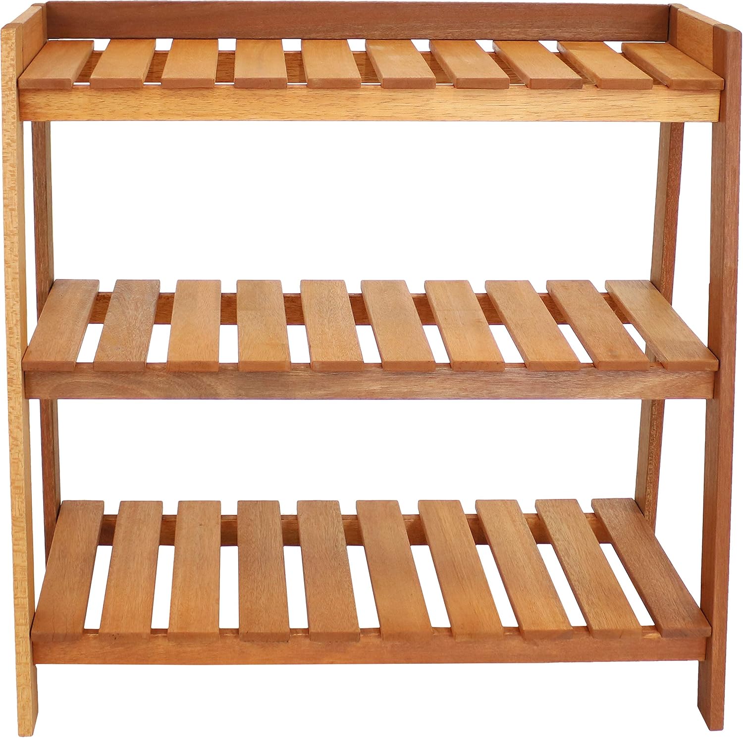 Sunnydaze Outdoor Meranti Wood 3-Tiered Garden Shelf with Teak Oil Finish