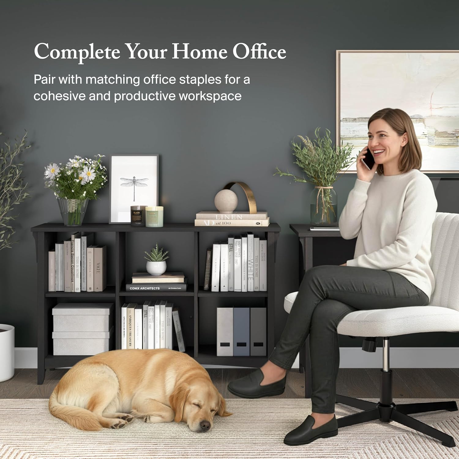 Bush Home Salinas 6 Cube Organizer in Vintage Black, Office Storage Solution, Home Organizer with Open Shelving, Compact Unit for Books and Supplies