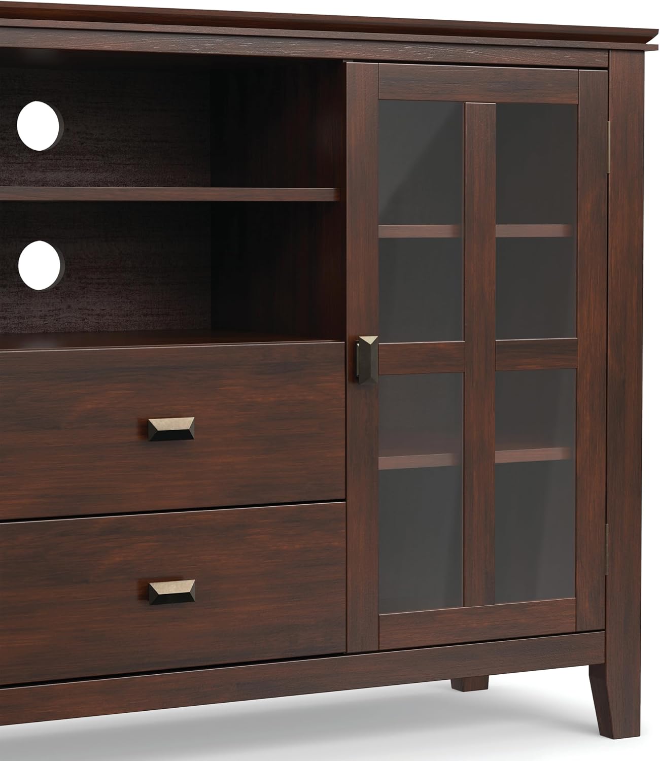SIMPLIHOME Artisan TV Stand - 53 inch Wide Solid Wood Tall Media Console in Russet Brown, Contemporary Entertainment Center for Living Room for TVs up to 60 Inches with Drawers and Cable Management