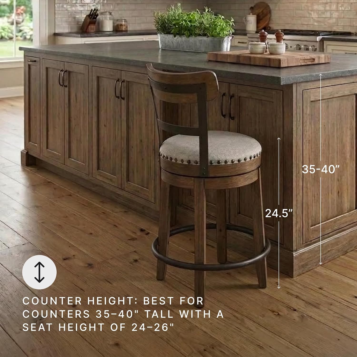 Signature Design by Ashley Valebeck Swivel Barstool With Back, Rustic-Industrial Wood and Metal, 360-Degree Swivel Counter Height Stool for Kitchen Island Seating, Linen Color
