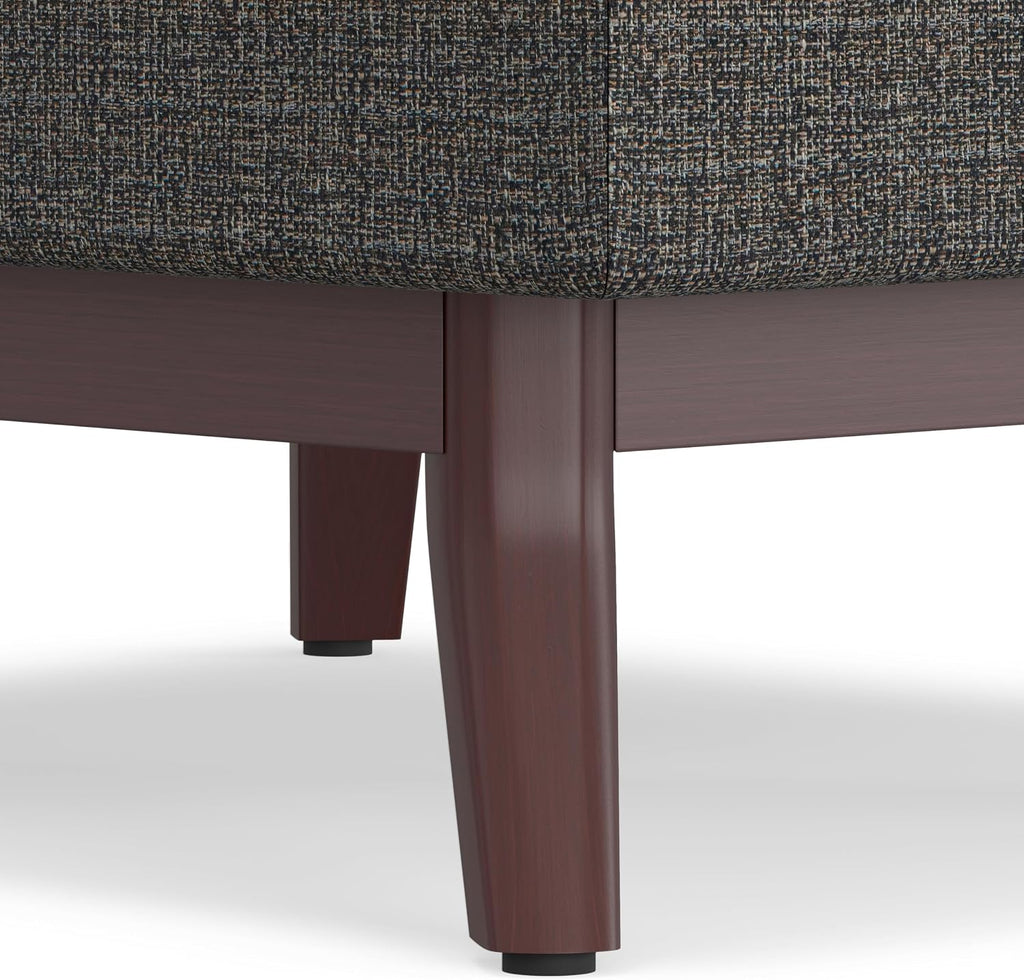 SIMPLIHOME Owen Coffee Table Storage Ottoman - 34' Wide x 19' High Upholstered Tweed Look Fabric Rectangular Lift-Top Ottoman in Ebony, Mid-Century Modern Bench for Living Room with Tapered Legs