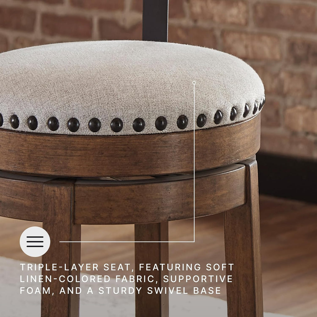 Signature Design by Ashley Valebeck Swivel Barstool With Back, Rustic-Industrial Wood and Metal, 360-Degree Swivel Counter Height Stool for Kitchen Island Seating, Linen Color