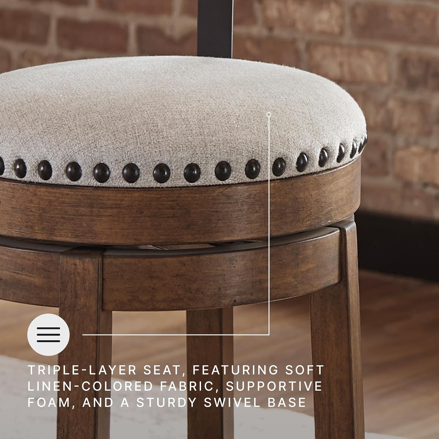 Signature Design by Ashley Valebeck Swivel Barstool With Back, Rustic-Industrial Wood and Metal, 360-Degree Swivel Counter Height Stool for Kitchen Island Seating, Linen Color