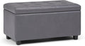 SIMPLIHOME Cosmopolitan Storage Ottoman - 34 inch Wide Upholstered Vegan Leather Rectangle Storage Ottoman Bench in Stone Grey, Transitional Tufted Ottoman for Living Room or Entryway with Lift-Up Lid