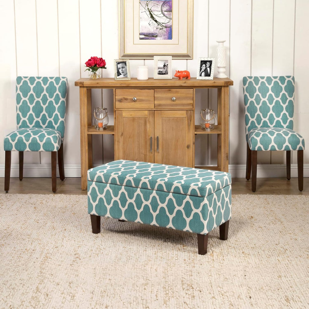HomePop 36' Storage Ottoman Bench with Hinged Lid - Teal Geometric
