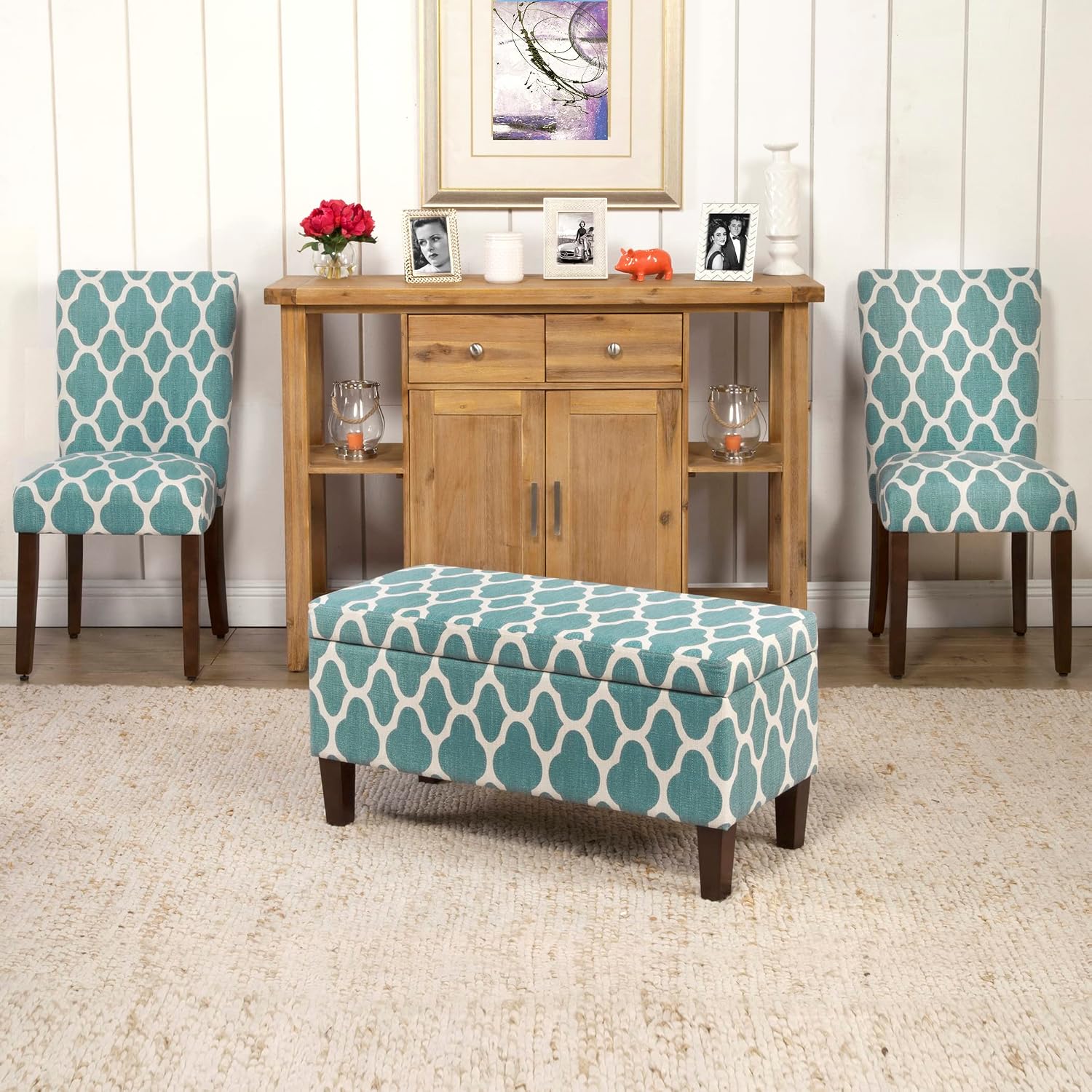 HomePop 36' Storage Ottoman Bench with Hinged Lid - Teal Geometric
