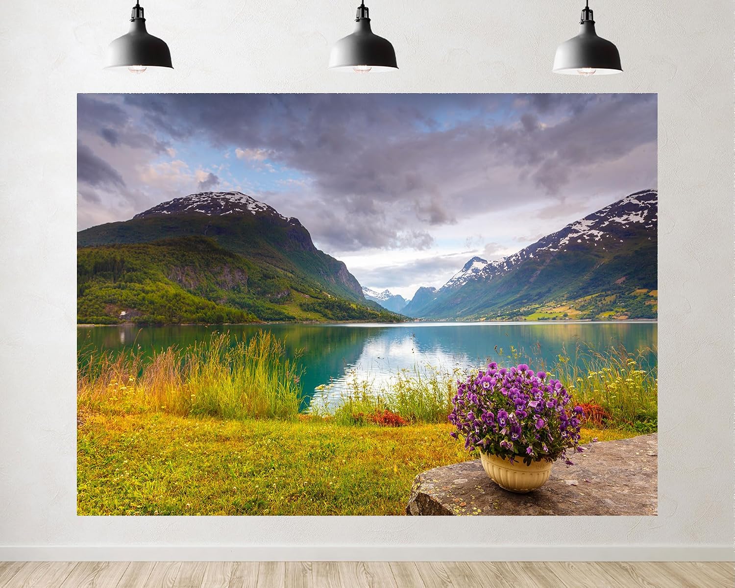 Trykid 20x10ft Brown Cow Alpine Mountain Backdrop Glacier Grass Cliff Pasture Landscape Photography Background Mountain Hike Farm Gathering Party Decoration Tapestry Photo Booth Prop Fabric