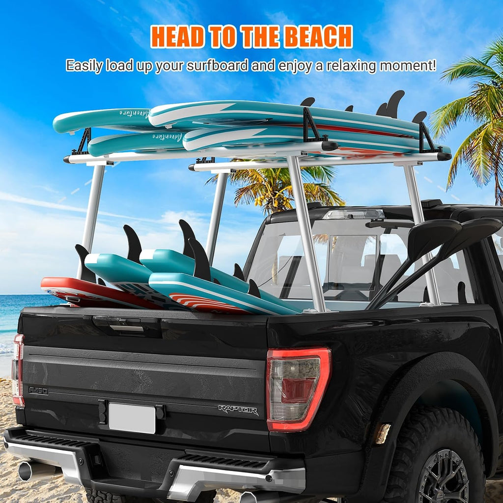 GarveeTech Truck Rack, 71' Aluminum Ladder Rack for Trucks, 800 lbs Capacity with Non-Drilling C-Clamps, Heavy Duty Pickup Truck Racks Two-Bar Set for Kayak, Surfboard, Lumber, Ladder