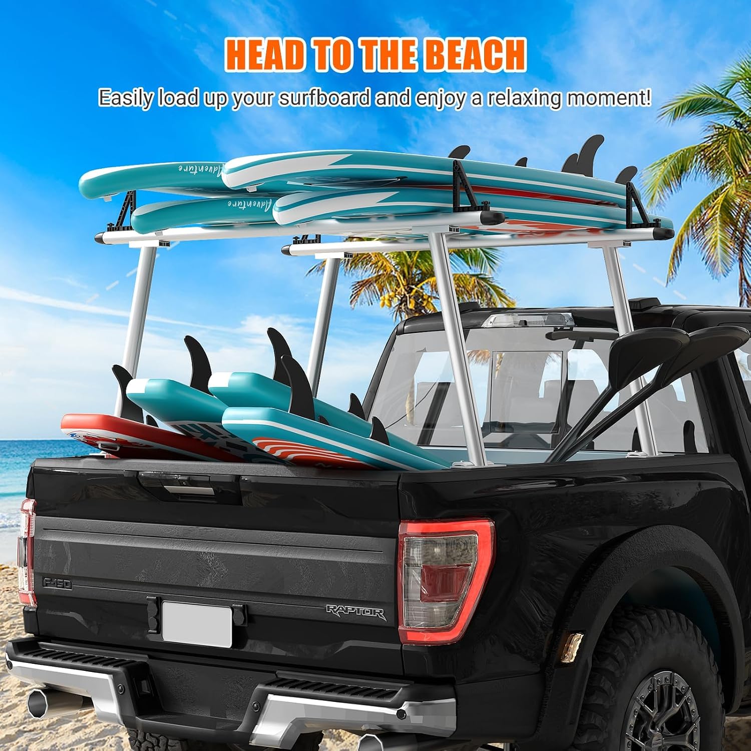 GarveeTech Truck Rack, 71' Aluminum Ladder Rack for Trucks, 800 lbs Capacity with Non-Drilling C-Clamps, Heavy Duty Pickup Truck Racks Two-Bar Set for Kayak, Surfboard, Lumber, Ladder