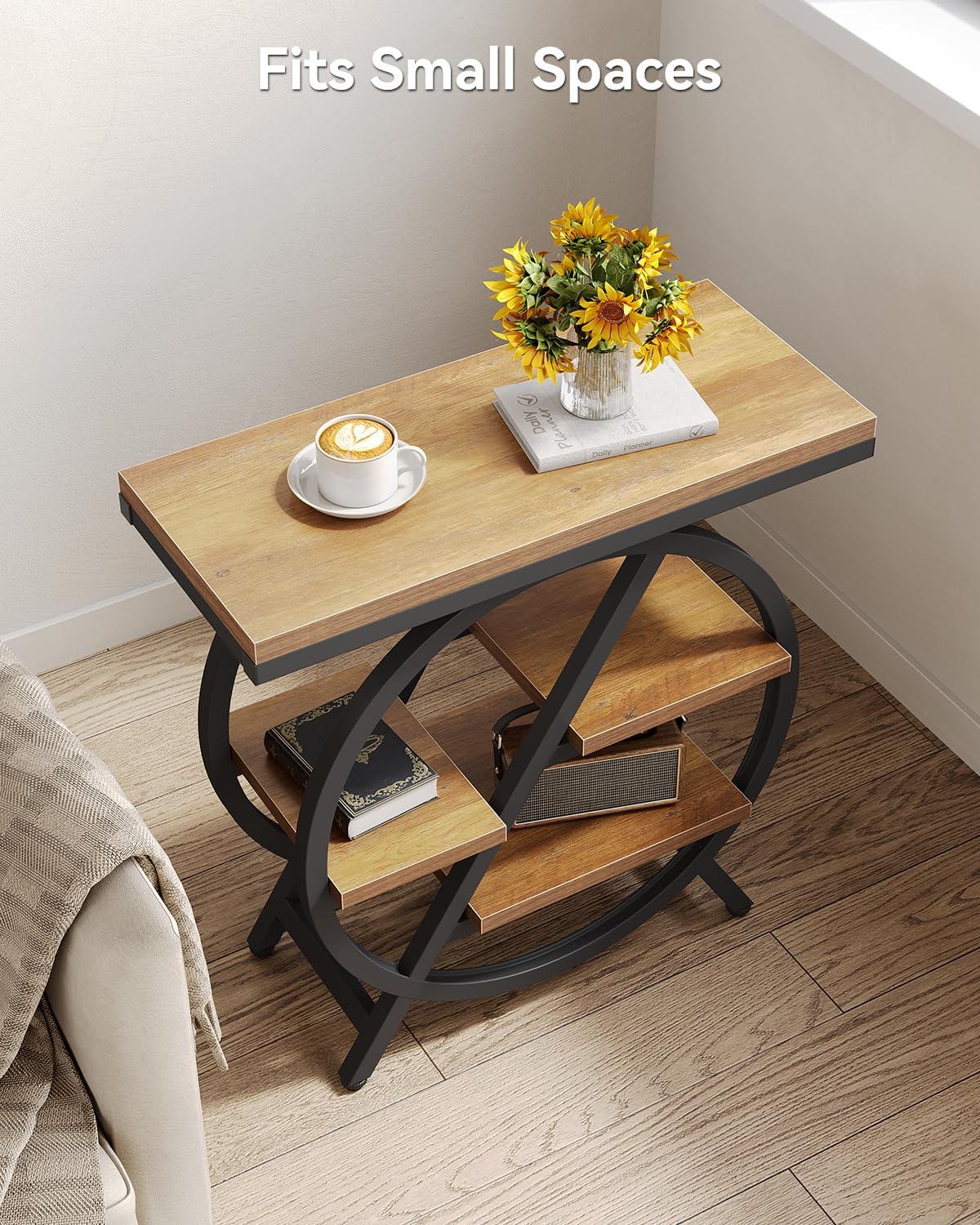 LITTLE TREE End Table, Set of 2 Narrow Side Table with 4-Tier Large Storage Space, Modern Bedside Table for Living Room, Home Office, Bedroom, Natural