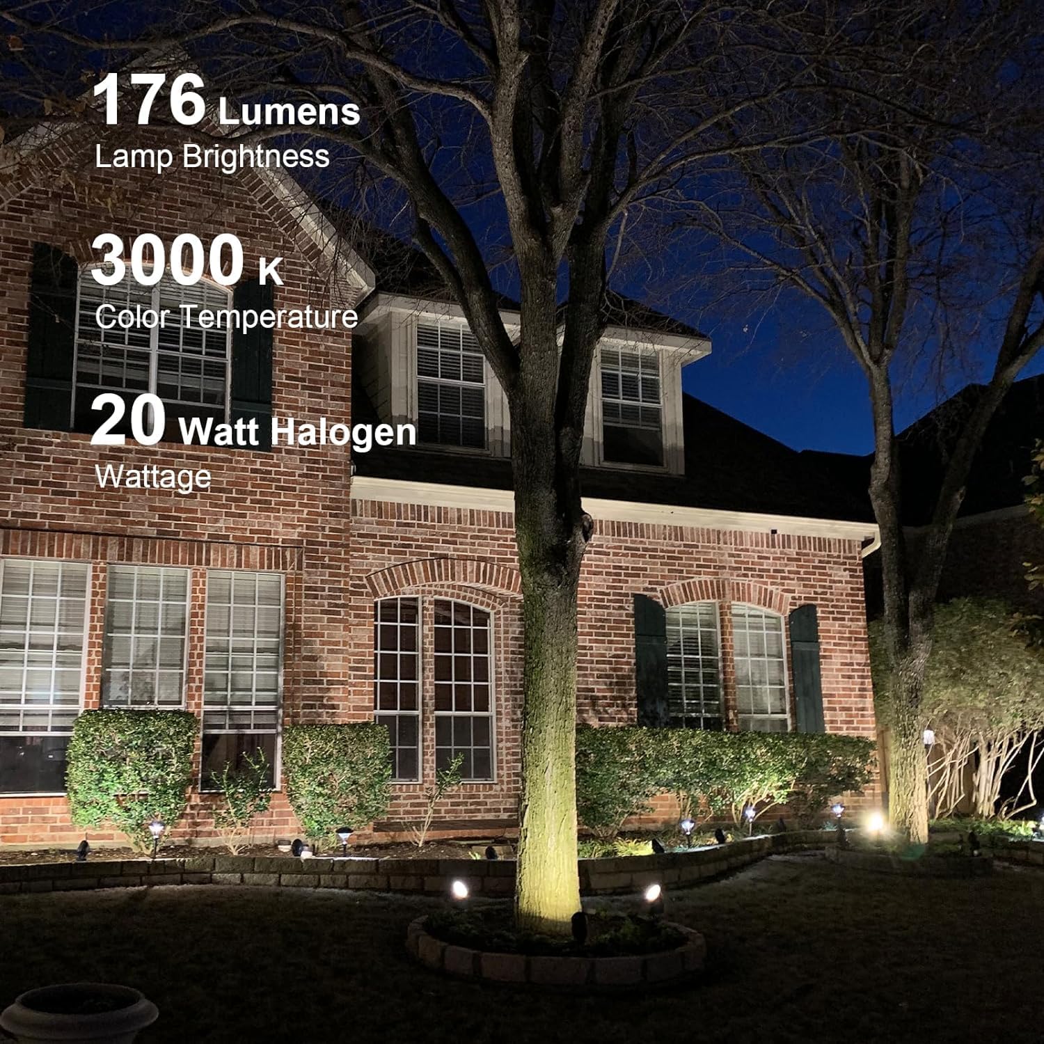 GOODSMANN Landscape Lighting Low Voltage Spotlight 20 Watts Halogen Landscape Lights with Metal Stake and Connector 176 Lumens 3000K for Outdoor Lighting Pathway Lawn Garden (8 Pack) 9920-9603-08