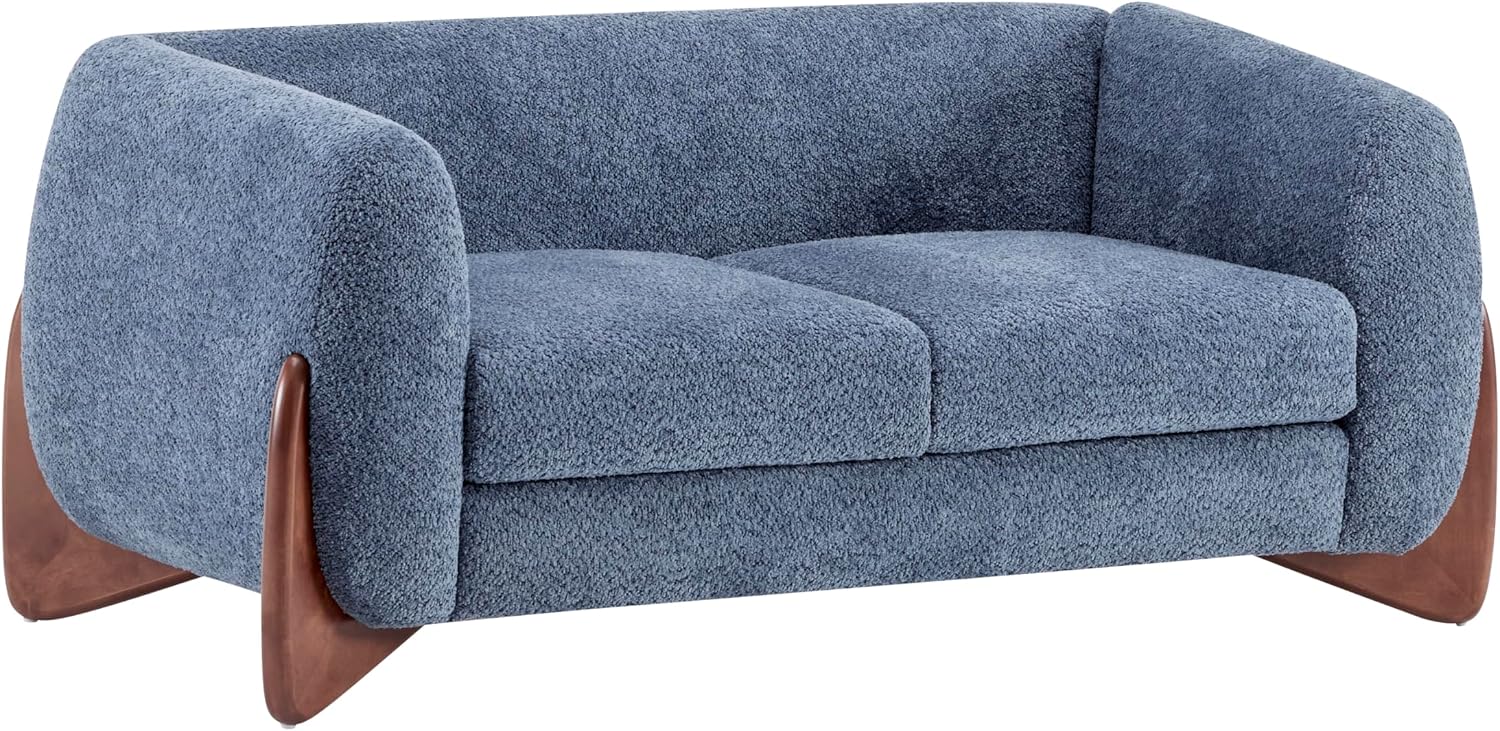Christopher Knight Home Alma 63' Boucle Loveseat with Wood Legs, 2 Seater Sofa Couches for Living Room, Upholstered Couch Chair, Soft Seating Lounge Sofa Chair, Cozy Loveseat with Armrest, Navy Blue