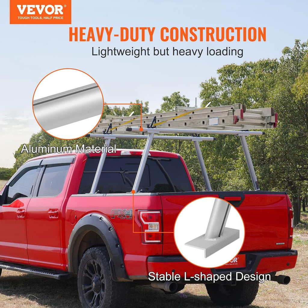 VEVOR Truck Rack, 800 lbs Capacity, 71'x32' Aluminum Ladder Rack for Truck with 8 Non-Drilling C-Clamps, Heavy Duty Truck Bed Rack Two-Bar Set for Kayak, Surfboard, Lumber, Ladder