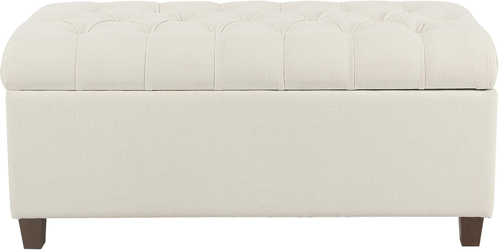 Homepop Home Decor | Tufted Ainsley Button Storage Ottoman Bench with Hinged Lid | Ottoman Bench with Storage for Living Room & Bedroom, Soft Cream, Textured Neutral