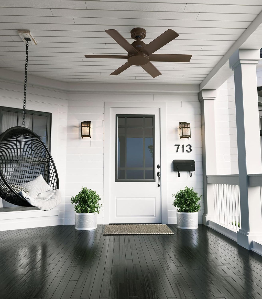 Hunter 44' Kennicott Indoor/Outdoor Ceiling Fan, Wall Control, Matte Bronze | SureSpeed high velocity airflow and no-light design suit covered patios, porches, offices, or small rooms with easy setup.