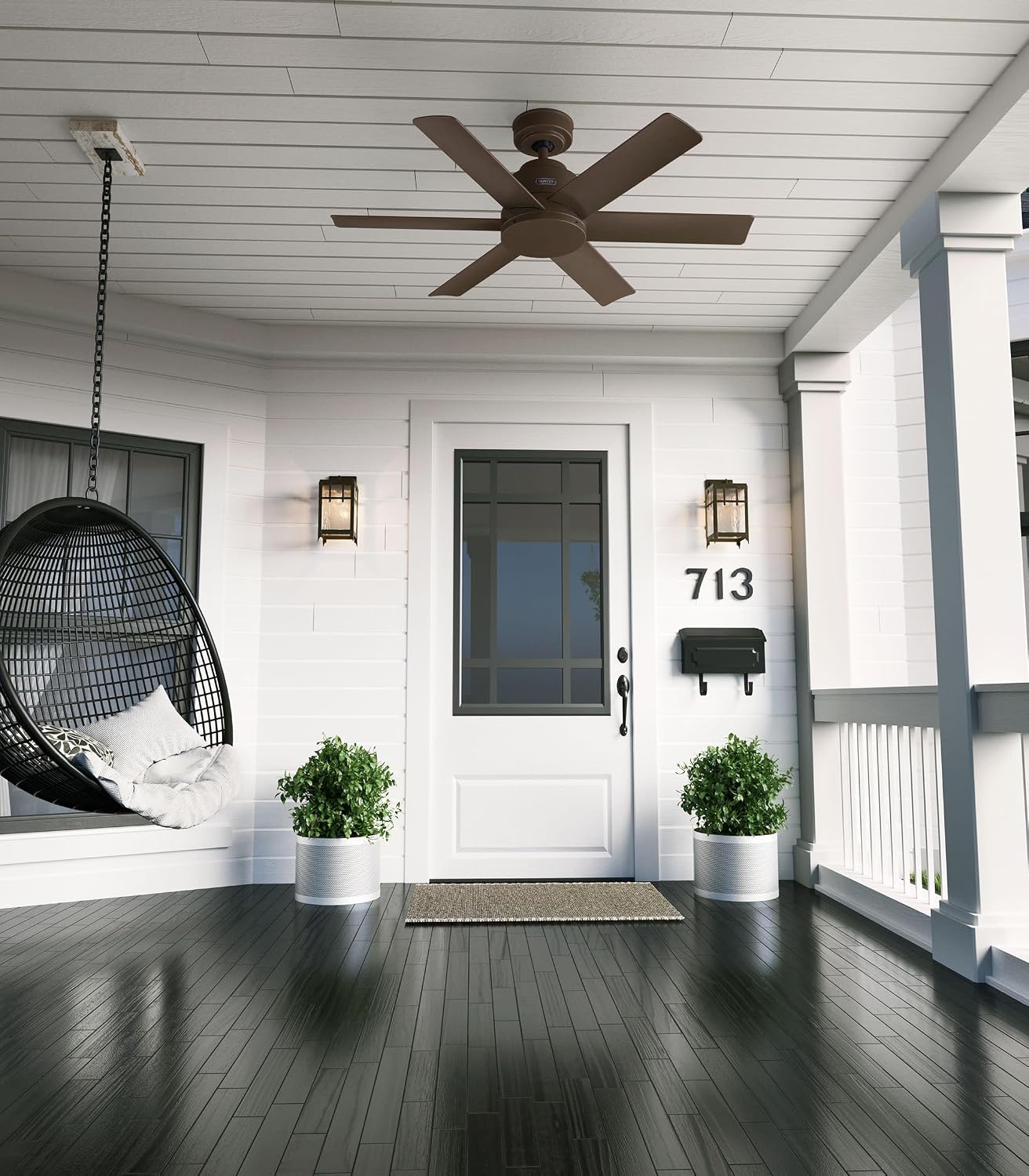 Hunter 44' Kennicott Indoor/Outdoor Ceiling Fan, Wall Control, Matte Bronze | SureSpeed high velocity airflow and no-light design suit covered patios, porches, offices, or small rooms with easy setup.