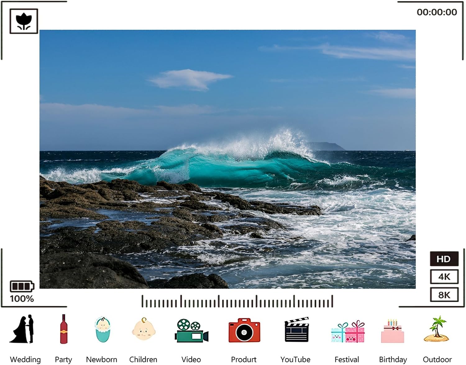 Trykid 20x10ft Turquoise Wave Backdrop Crashing Ocean Foam Dark Rocks Clear Blue Sky Photography Background Nature Tapestry Party Decoration Photo Booth Prop Fabric