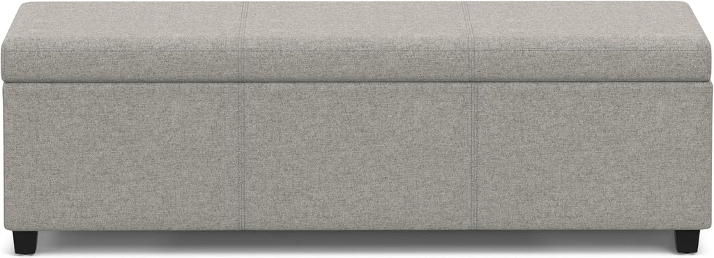 SIMPLIHOME Avalon Extra Large Storage Ottoman Bench - 54 inch Wide Upholstered Linen Look Fabric Rectangular Lift-Top Ottoman in Cloud Grey, Contemporary Bench for Living Room with Hidden Storage