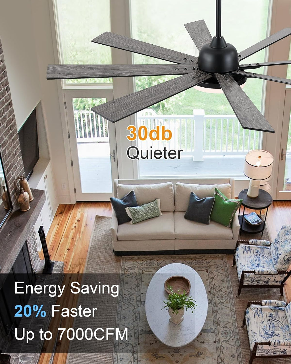 POCHFAN 62 Inch Ceiling Fans with Lights,Large Modern Ceiling fan with Remote and 8 Wooden Blades,Dimmable,6 Speeds,Noiseless Reversible Indoor&Outdoor Fan for Bedroom,Patio,Living Room