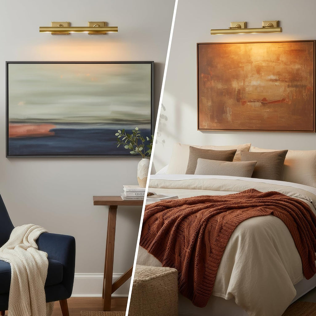 Picture Light, 24in Hardwired Picture Lights for Wall, Dimmable Wall Sconces Poster Light, Brass 4 Lighting for Paintings Frames Art Display Gallery Bedroom Living Room No Bulbs