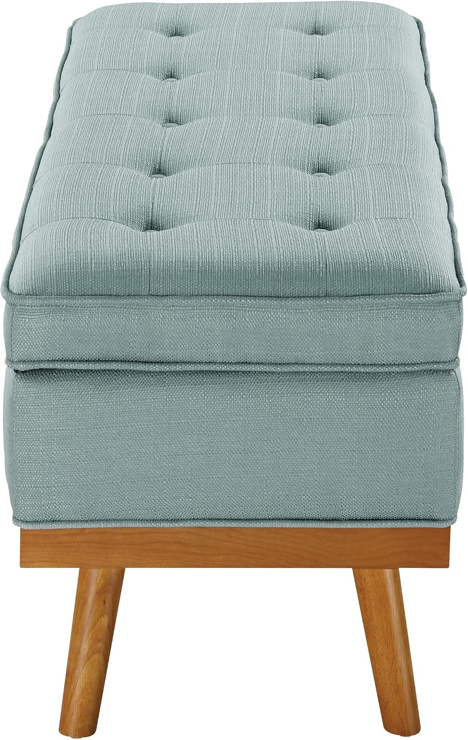OSP Home Furnishings Katheryn Mid-Century Modern Storage Bench with Tufted Seat and Wood Legs, Sea Blue Fabric