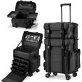 Costravio Travel Makeup Bag, Cosmetology Case on Wheels, 2 IN 1 Hair Tool Organizer, Rolling Nail Organizer Train Case, Large Cosmetic Trolley Suitcase for MUA/Hairstyling/Home-care/Groomer, Black