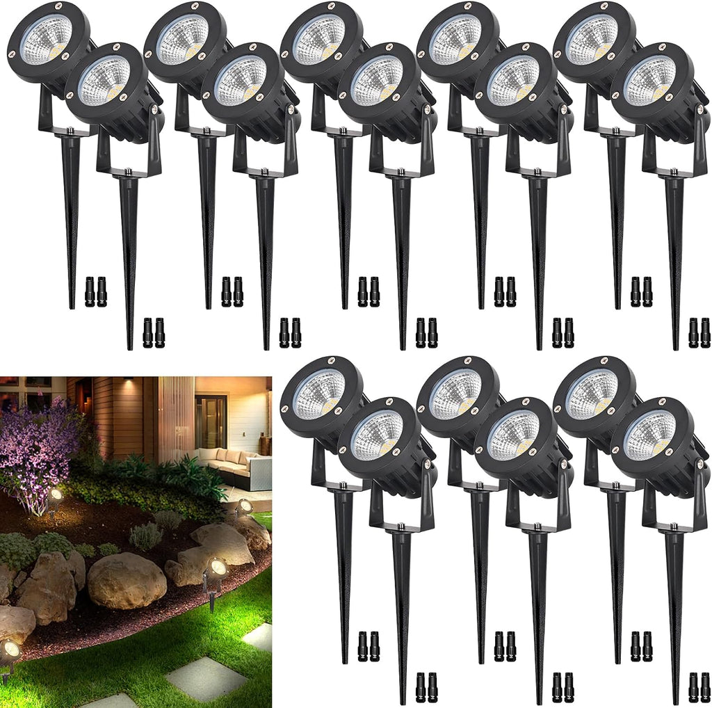 15W Low Voltage Landscape Lights LED Landscape Lighting with Connectors and Spike Stand, 12V 24V Outdoor Spotlights Yard Garden Pathway Lights, 1500LM Waterproof Warm White Light (16Pack)