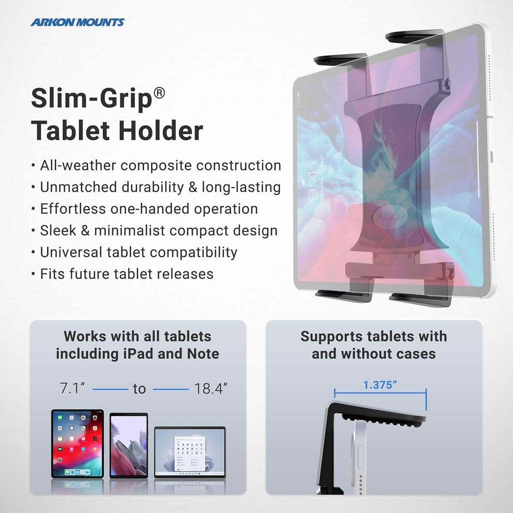 ARKON Mounts Heavy-Duty Tablet Mount with Clamp | Universal Tablet Holder | Strong C-Clamp | Multi-Angle Arm | Compatible with iPad Pro, Mini, Surface Pro, Samsung Tablets, and more