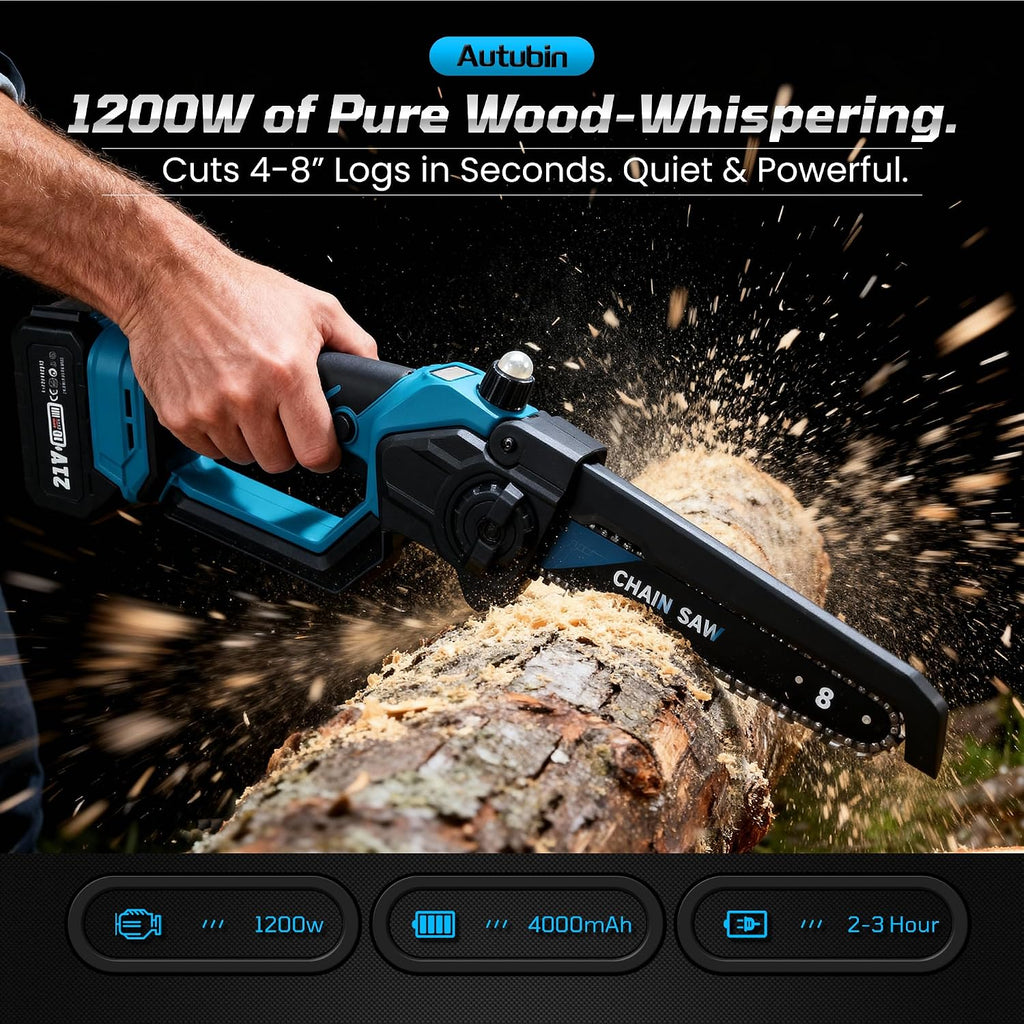 Cordless 2-in-1 Pole Saw & 8' Mini Chainsaw,Brushless 1200W Motor,2x21V 4.0Ah Batteries,Extension Pole with 0-180° Adjustable Head,Auto Oiling,Max 16FT Reach for Tree or Branches Tree Trimming