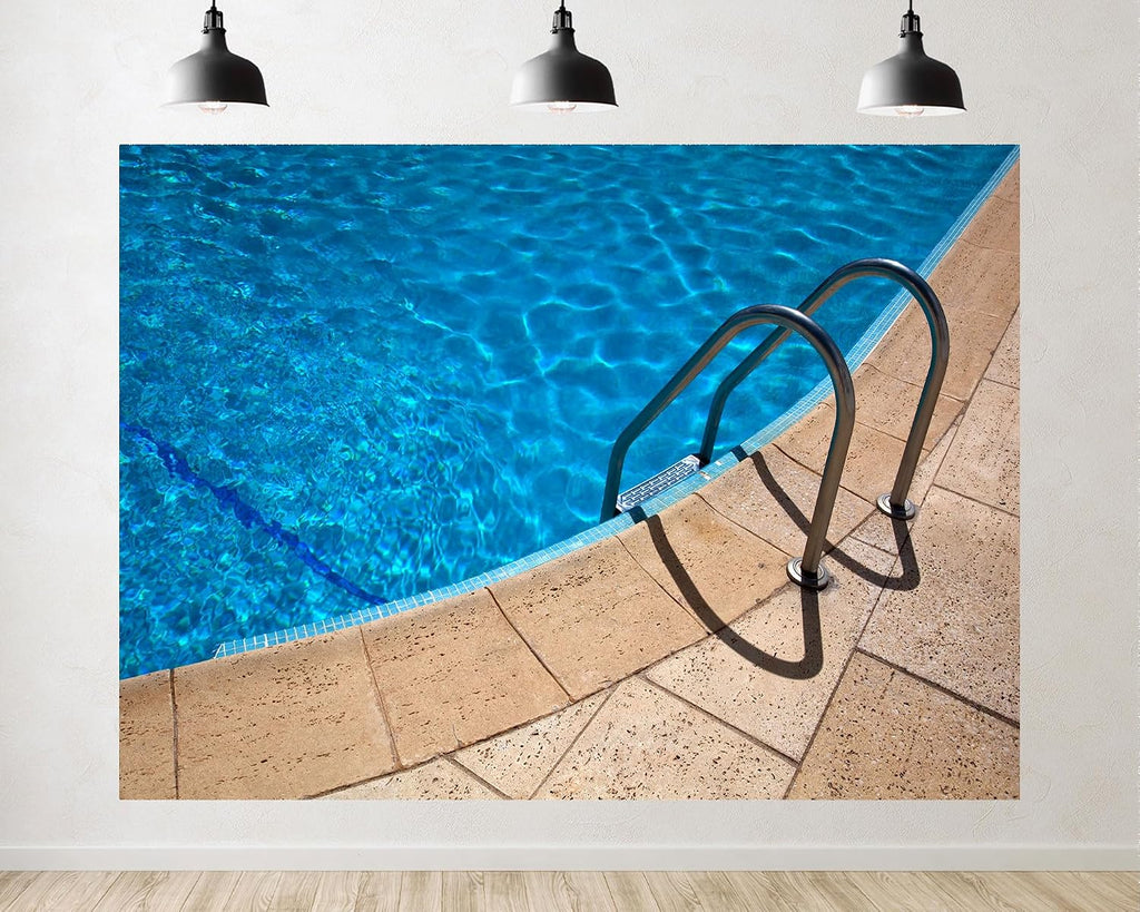 Trykid 20x10ft Swimming Pool Ladder Backdrop Clear Blue Water Stainless Steel Rails Beige Tiles Photography Background Summer Pool Party Birthday Home Decoration Photo Booth Prop Fabric