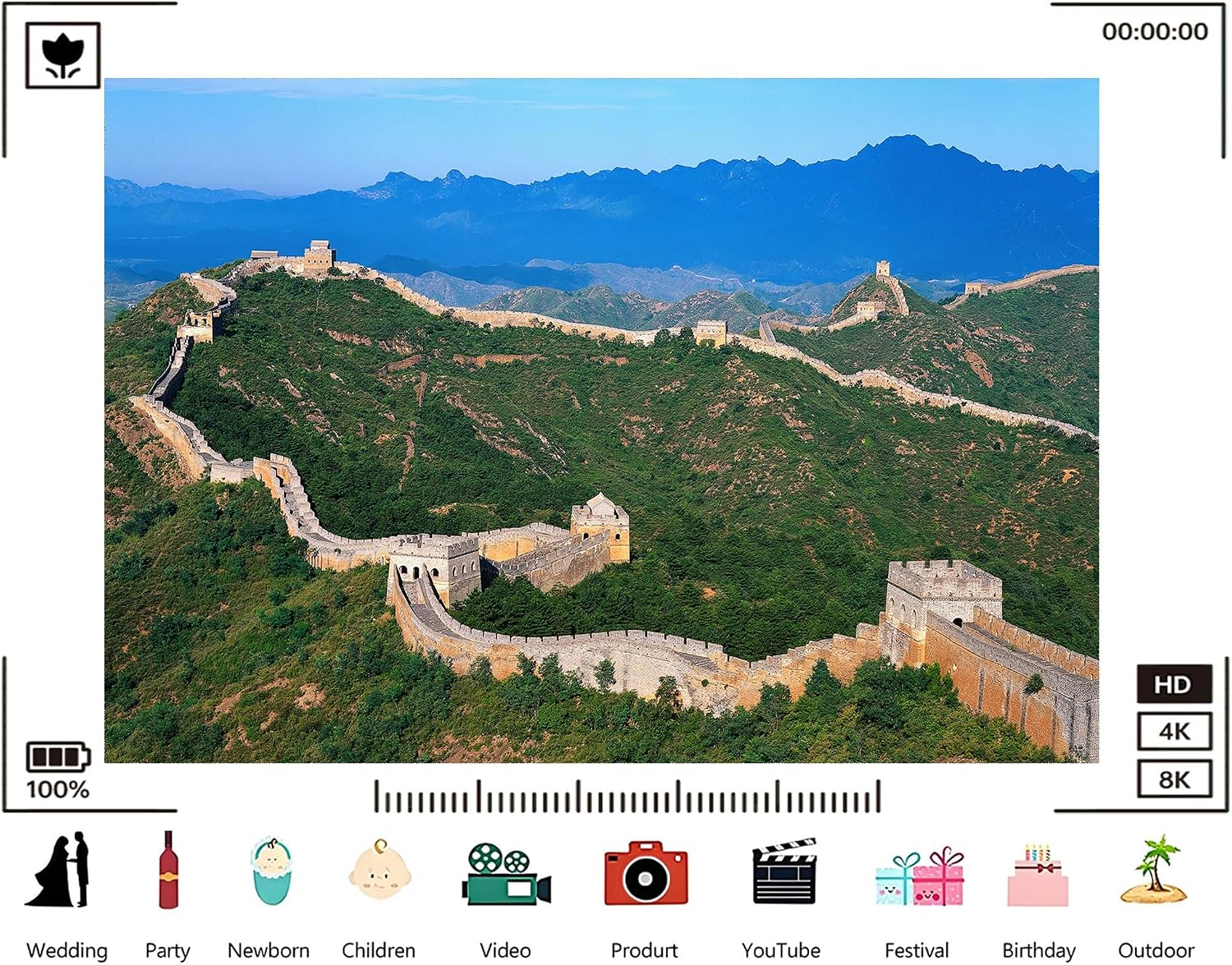 Trykid 20x10ft Majestic Fortification Backdrop Rolling Green Peaks Clear Blue Sky Stone Ramparts Watchtowers Photography Background Travel Wedding Party Decoration Photo Booth Prop Fabric