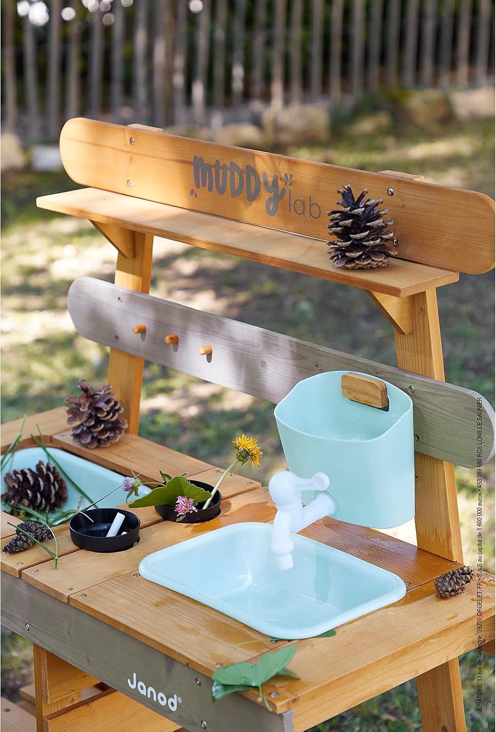 Janod Muddy Lab - Outdoor Sensory Activity Station with Water Play - 37.5' High - Includes 10 Accessories - Ages 3-8 Years - J06632
