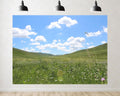 Trykid 20x10ft Wildflower Prairie Backdrop Rolling Hills Fluffy Clouds Clear Blue Sky Expansive Terrain Photography Background Countryside Wedding Party Decoration Photo Booth Prop Fabric