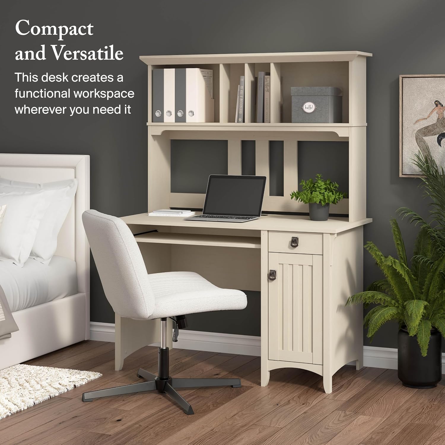 Bush Home Salinas Small Computer Desk with Hutch in Antique White