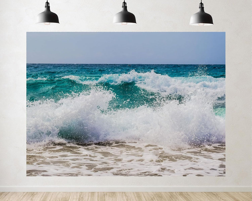 Trykid 20x10ft Turquoise Ocean Wave Backdrop White Foam Clear Blue Sky Coastal Shoreline Photography Background Tropical Paradise Tapestry Party Decoration Photo Studio Prop Fabric