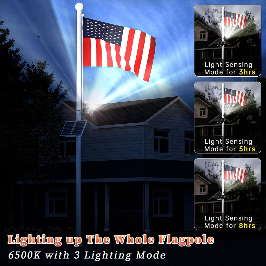 Ofuray Solar Flag Pole Light 3In1 Design, Brightest Solar Powered Flagpole Light, Dusk to Dawn with Remote Control, Fits 0.5'-4' Flagpole for House Inground