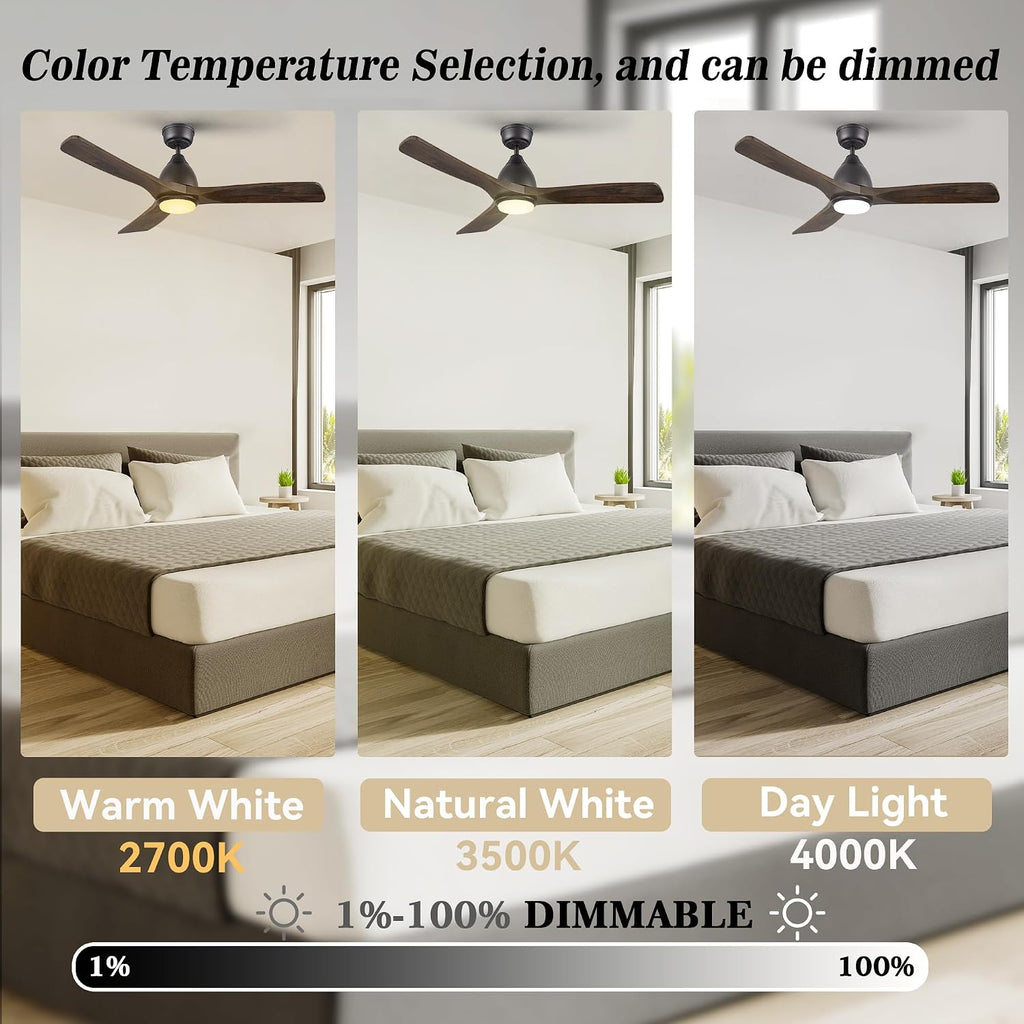 SMAAIR 48' Smart Ceiling Fan with Lights and Remote,Low Profile Modern Ceiling Fan,3 Solid Wood Blades,Works with Siri/Alexa/Google Assistant,10 Speed DC Motor,Dimmable,Indoor Use,Brown Walnut