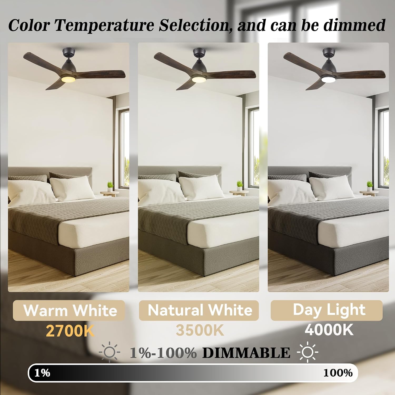 SMAAIR 48' Smart Ceiling Fan with Lights and Remote,Low Profile Modern Ceiling Fan,3 Solid Wood Blades,Works with Siri/Alexa/Google Assistant,10 Speed DC Motor,Dimmable,Indoor Use,Brown Walnut