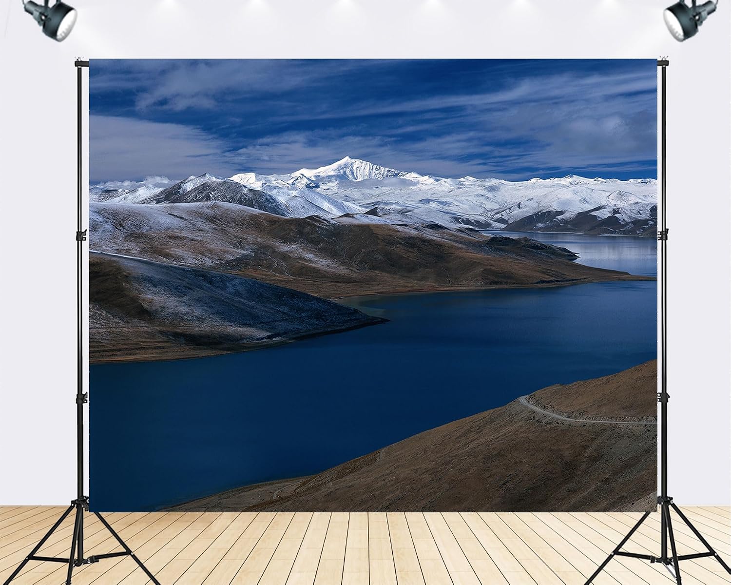 Trykid 20x10ft Snow Capped Peaks Deep Blue Lake Clear Sky Backdrop Serene Mountain Landscape Photography Background for Wedding Birthday Party Decoration Photo Booth Prop Fabric