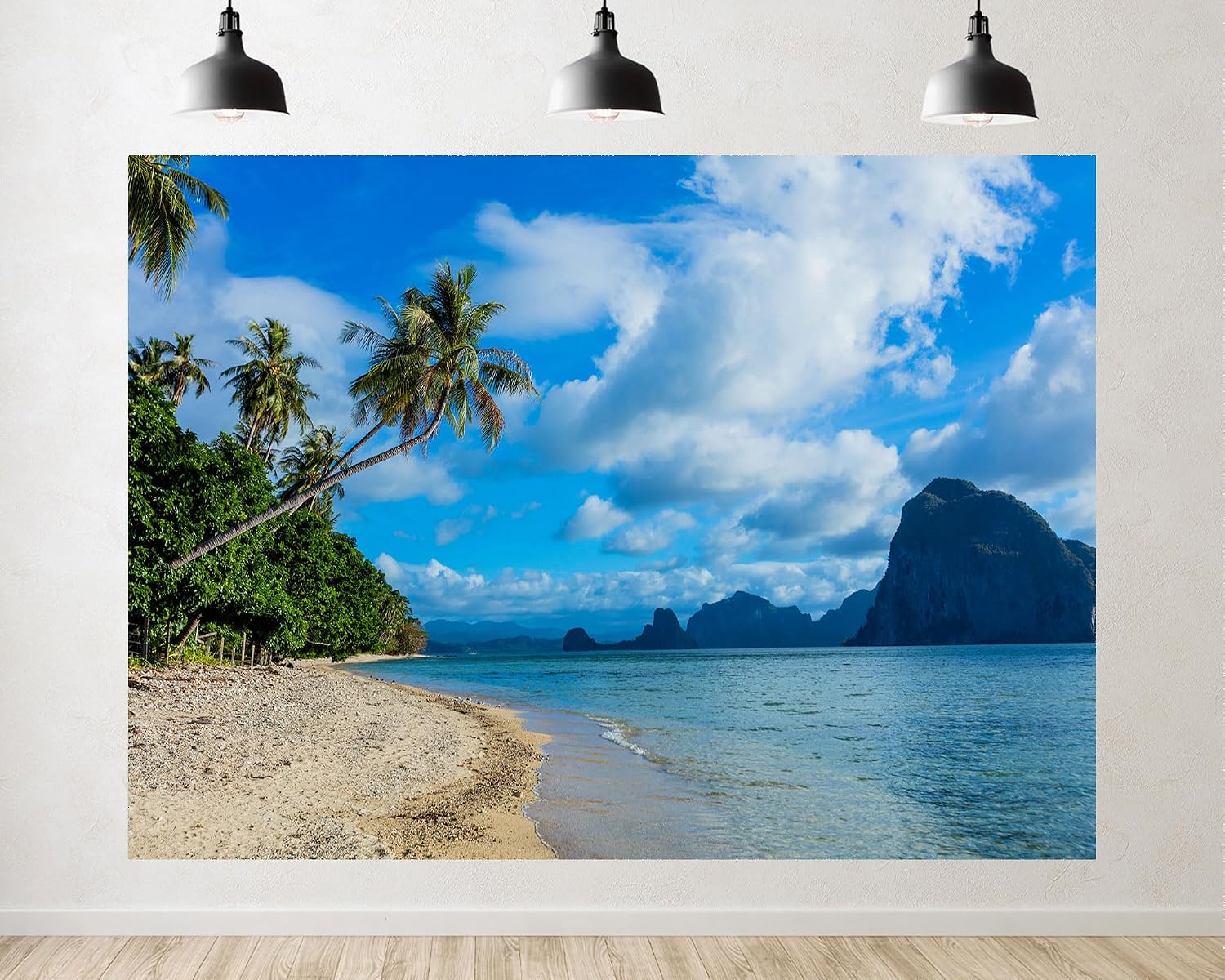 Trykid 20x10ft Tropical Beach Palm Trees Limestone Islands Backdrop Turquoise Ocean Clear Sky Photography Background Paradise Vacation Tapestry Party Decoration Photo Booth Studio Prop Fabric