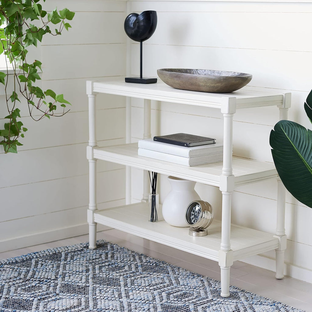 SAFAVIEH Home Collection Rafiki Distressed White 3-Shelf Console Table CNS5715A