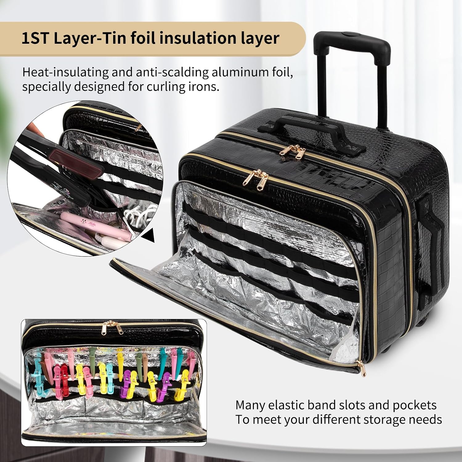 OCHEAL Rolling Makeup Train Case, 18' Carry On Travel Cosmetic Organizer Suitcase,Extra Large Trolley Makeup Storage Case On Wheels,3 Layers with 3pcs Traveling Bags for Hairstylist Cosmetology Artist