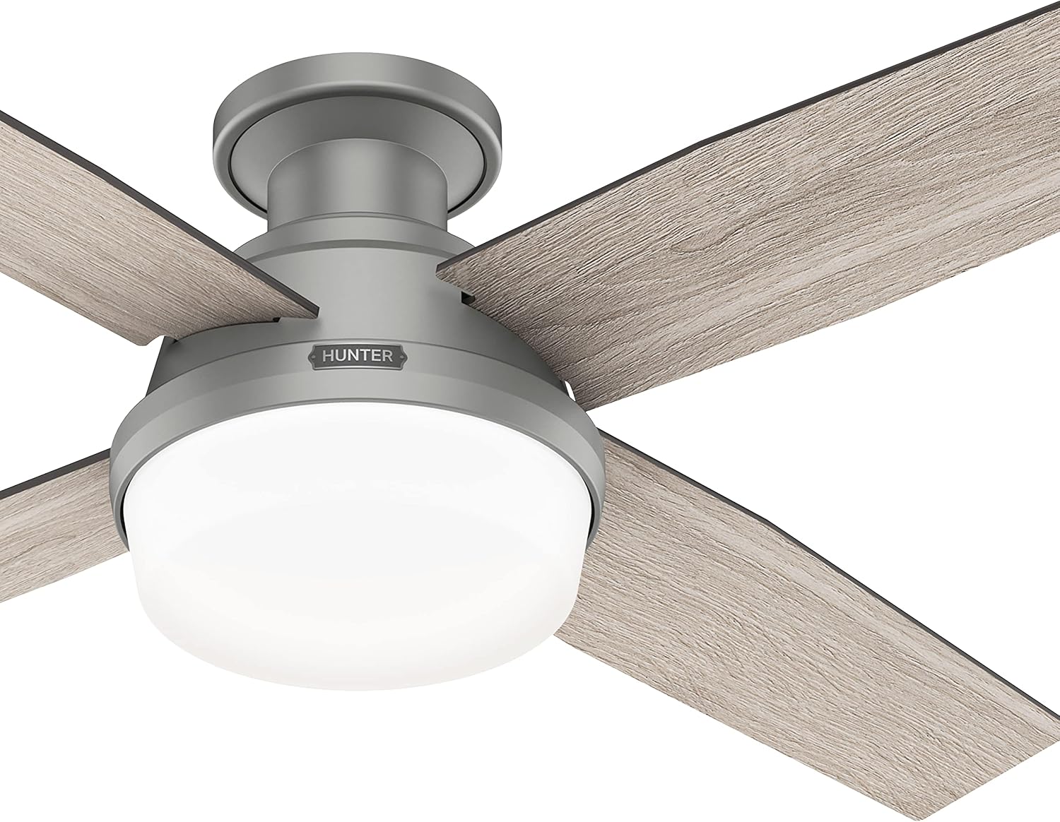 Hunter Fan 52 inch Low Profile Matte Silver Indoor Ceiling Fan with LED Light and Remote Control, Holiday Gift for Bedroom, Living Room, Dining Room, Kitchen, Office (Renewed)