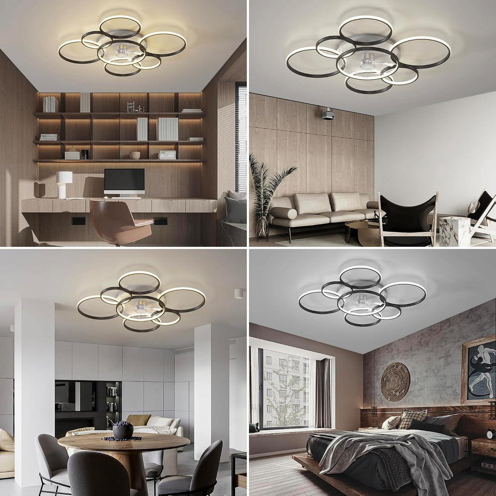 41'Modern Ceiling Fan with Lights and Remote, Smart Ceiling Fan for bedroom | Low profile ceiling fan has 3 colors light 6 speed, dimmable, super quite, timing, ceiling fans with lights for living room
