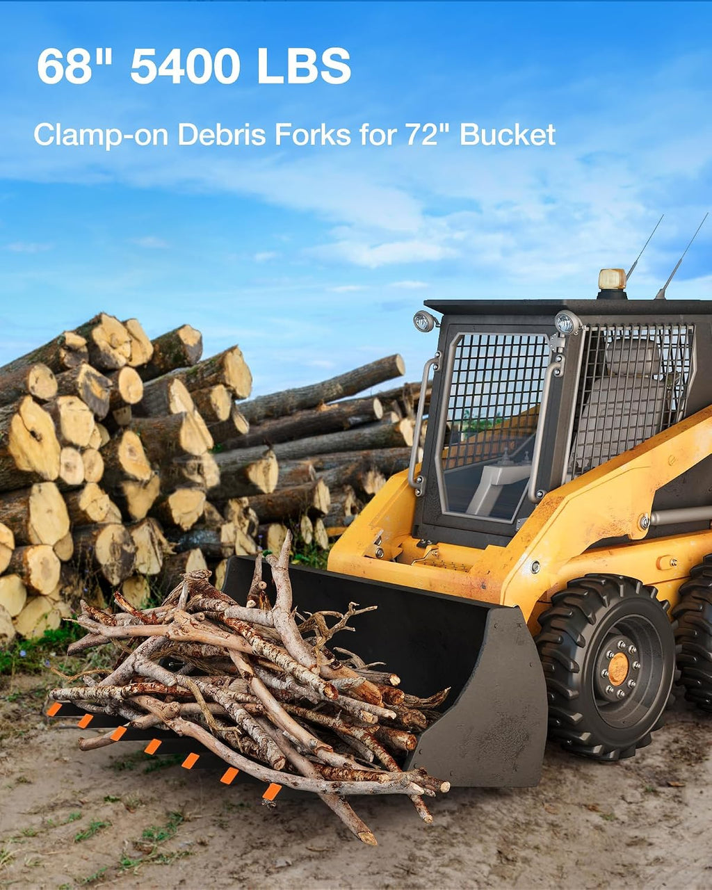 Hipicute Clamp On Debris Forks to 68', Clamp-On Pallet Fork 6000 Lbs Capacity Load Fit for Loader Bucket Skidsteer Tractor