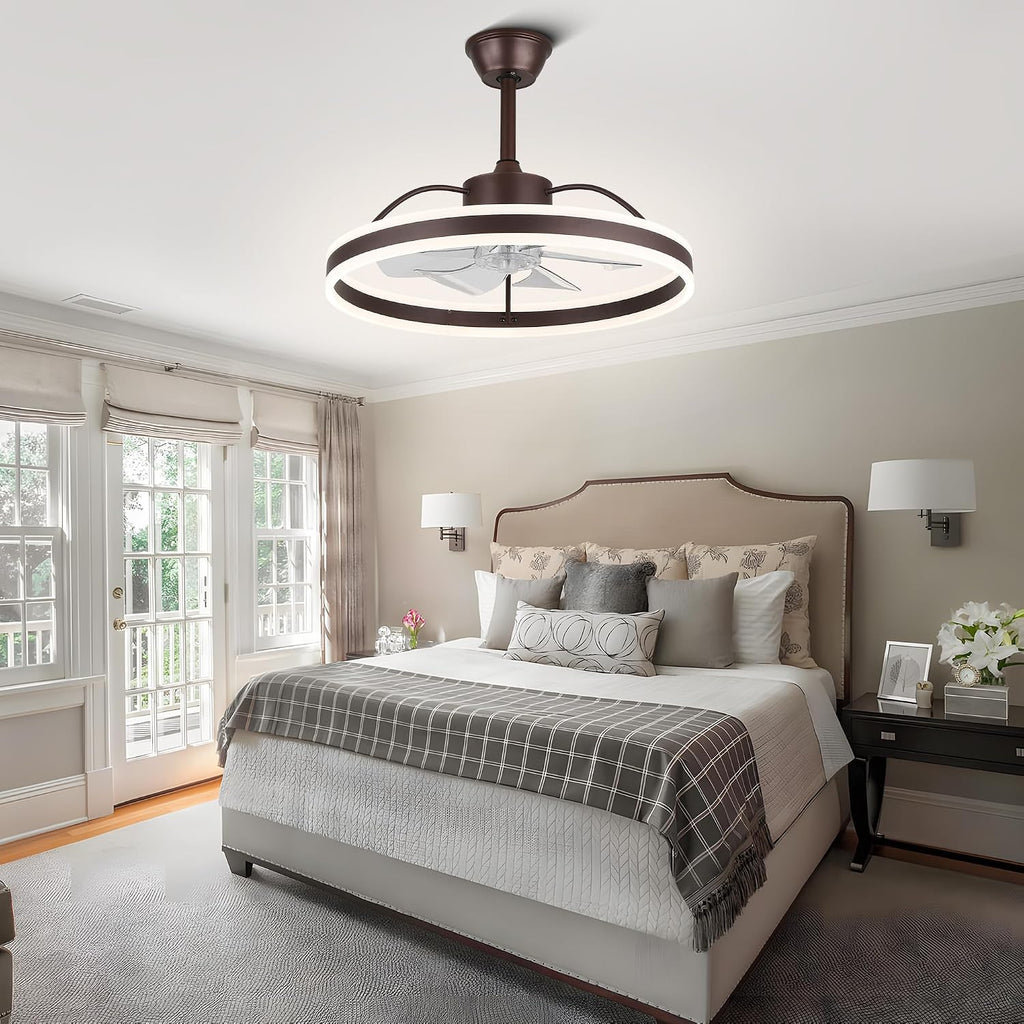 Dawn Whisper Ceiling Fan With Lights, Modern 24' LED Fan, 6 Speeds, 3 Colors Stepless Dimming for Bedroom Coffee