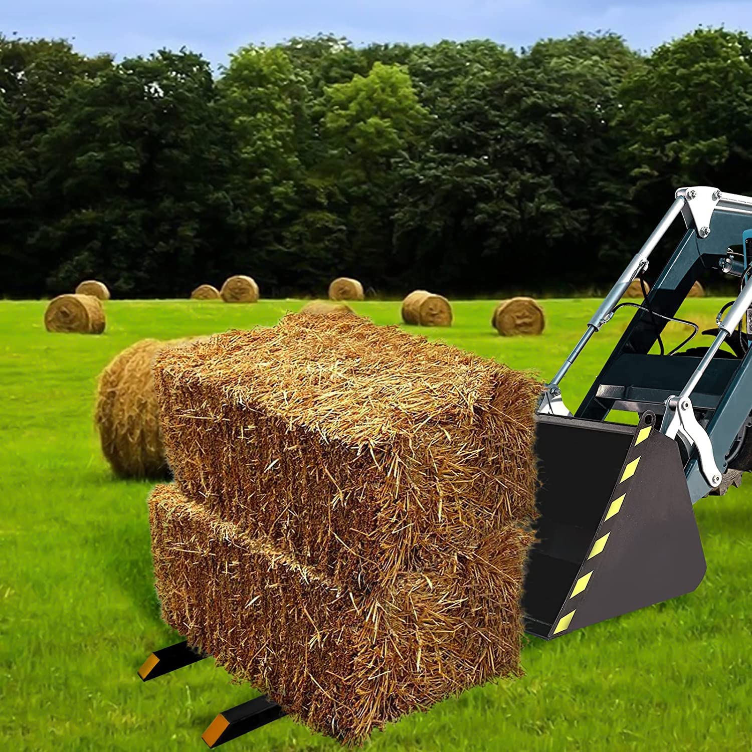 Pallet Forks 60' 1500lbs Max with Adjustable Stabilizer Bar Heavy Duty Clamp on Pellet Forks for Tractor Bucket Attachments…
